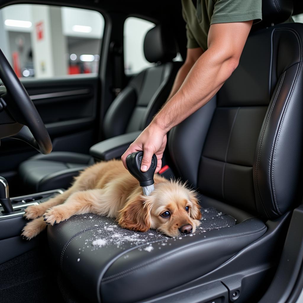 Professional Car Detailing Dog Hair Removal in Progress