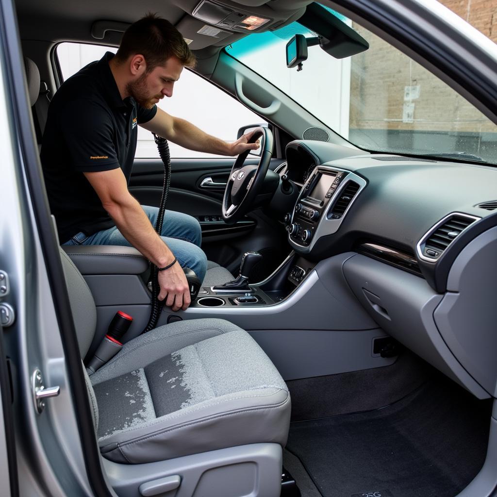 Professional Using a High-Powered Car Detailing Extractor