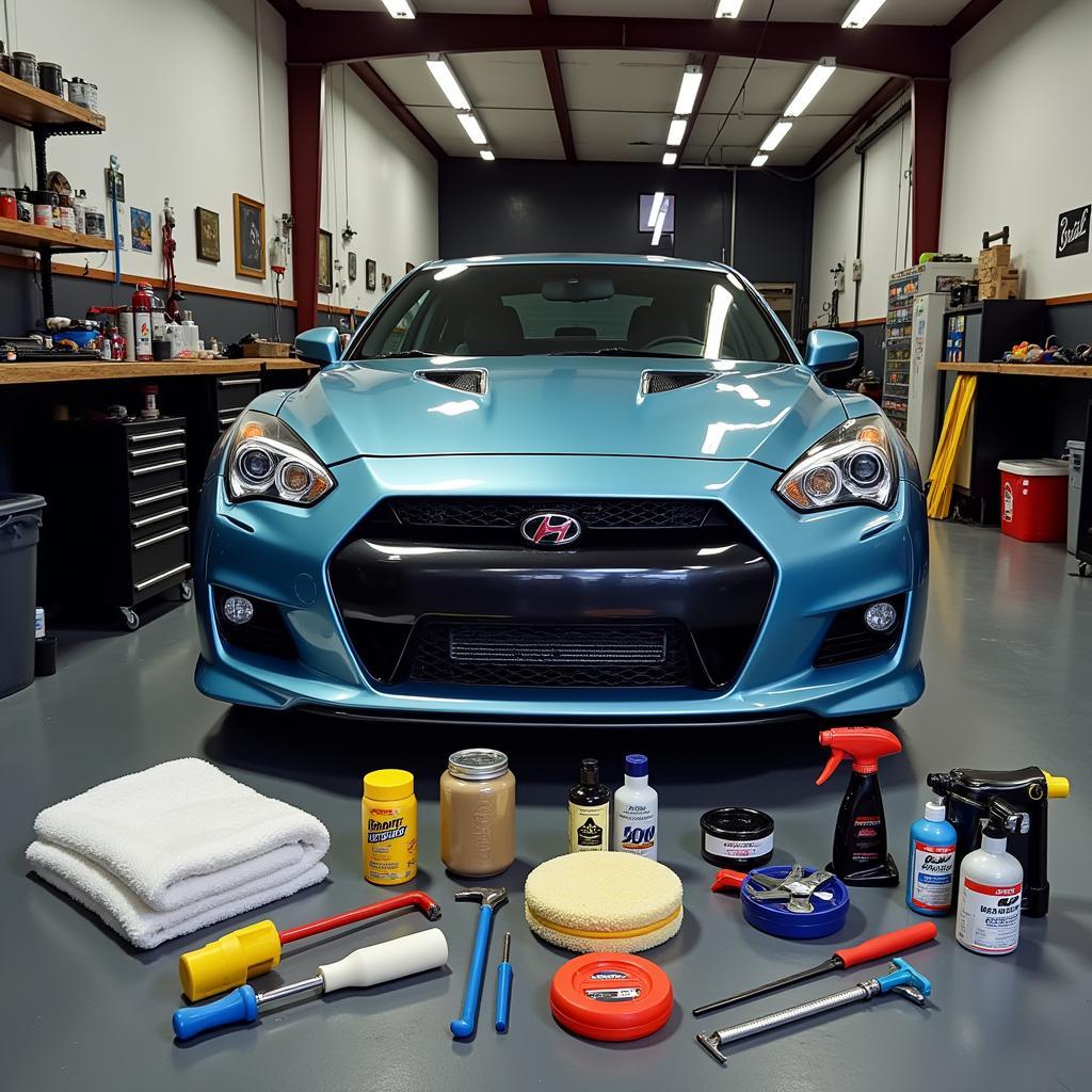 Professional Car Detailing Setup with Tools and Equipment