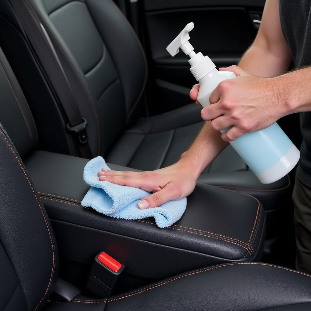 Professional Detailer Cleaning a Car Seat with Specialized Tools