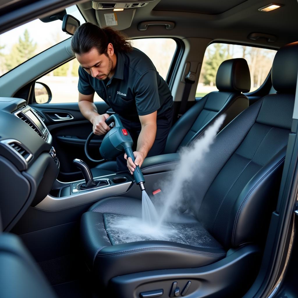 Professional Detailer Working on Car Interior