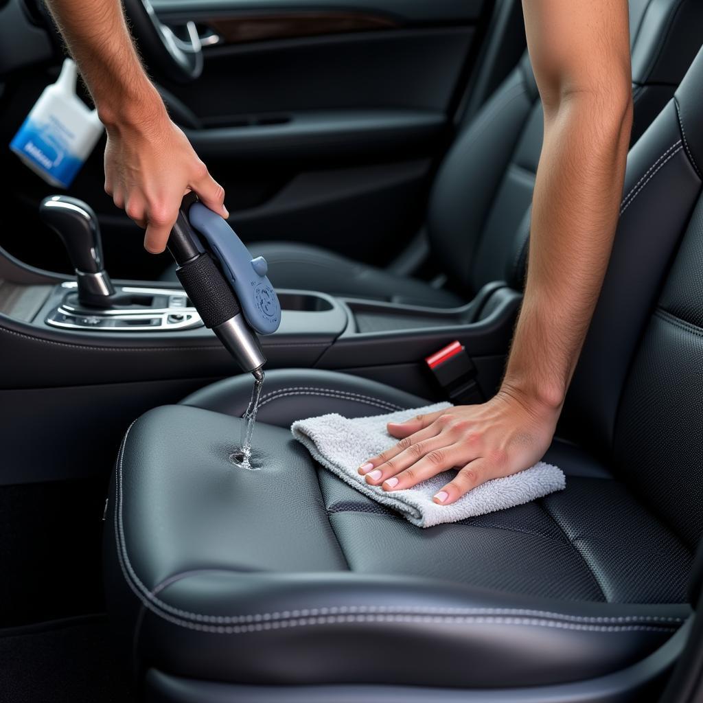 Professional Mobile Car Detailer Cleaning a Car's Interior