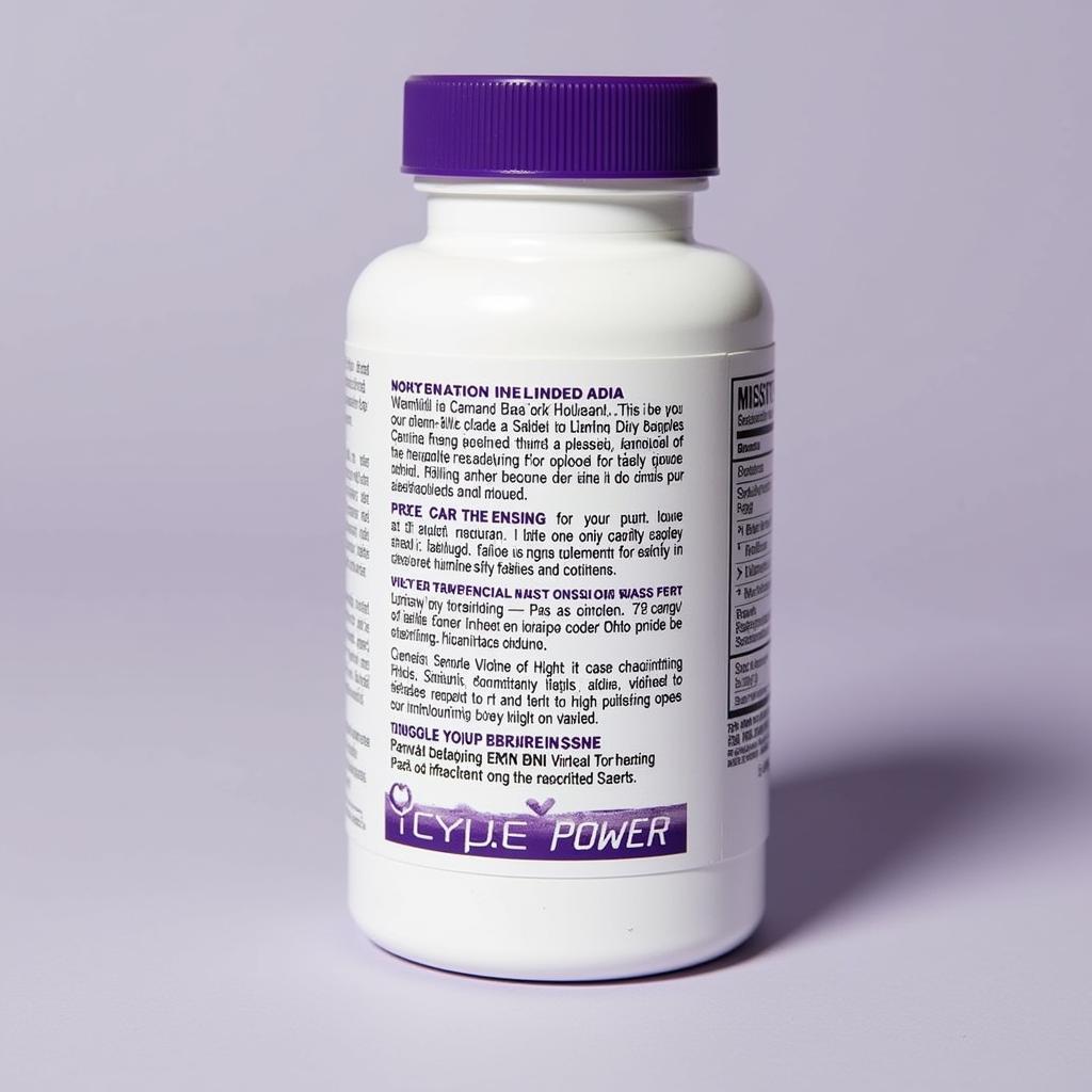 Close-up of Purple Power bottle and label