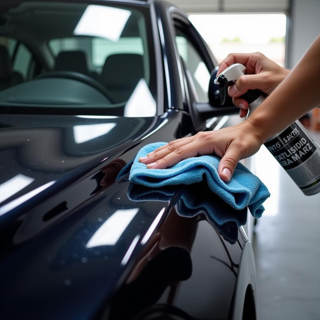 Applying Quick Detailer Spray to Car