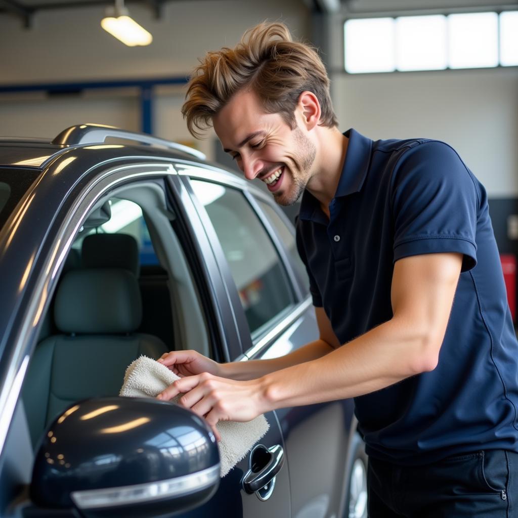 Satisfied Customer Inspecting a Detailed Car