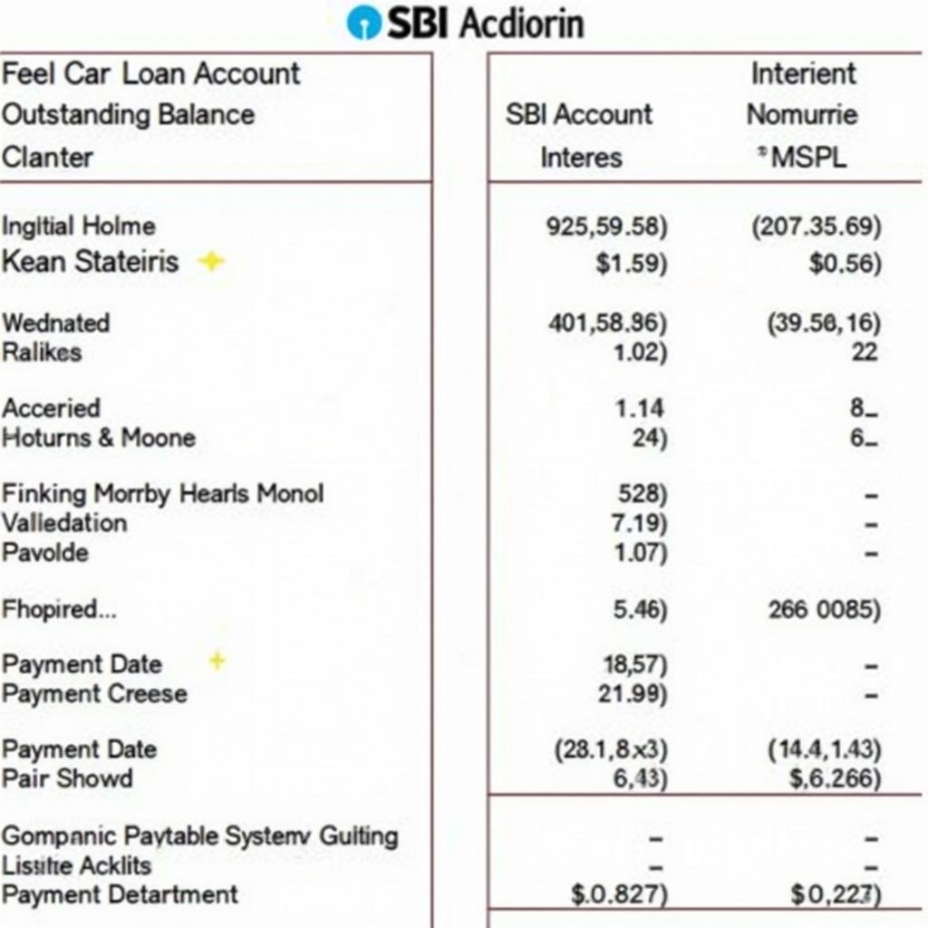 Detailed View of an SBI Car Loan Statement