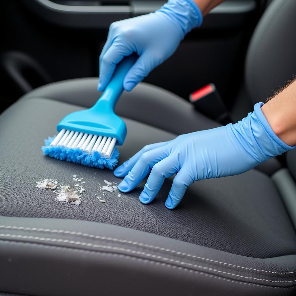 Scrubbing Car Seats with Brush