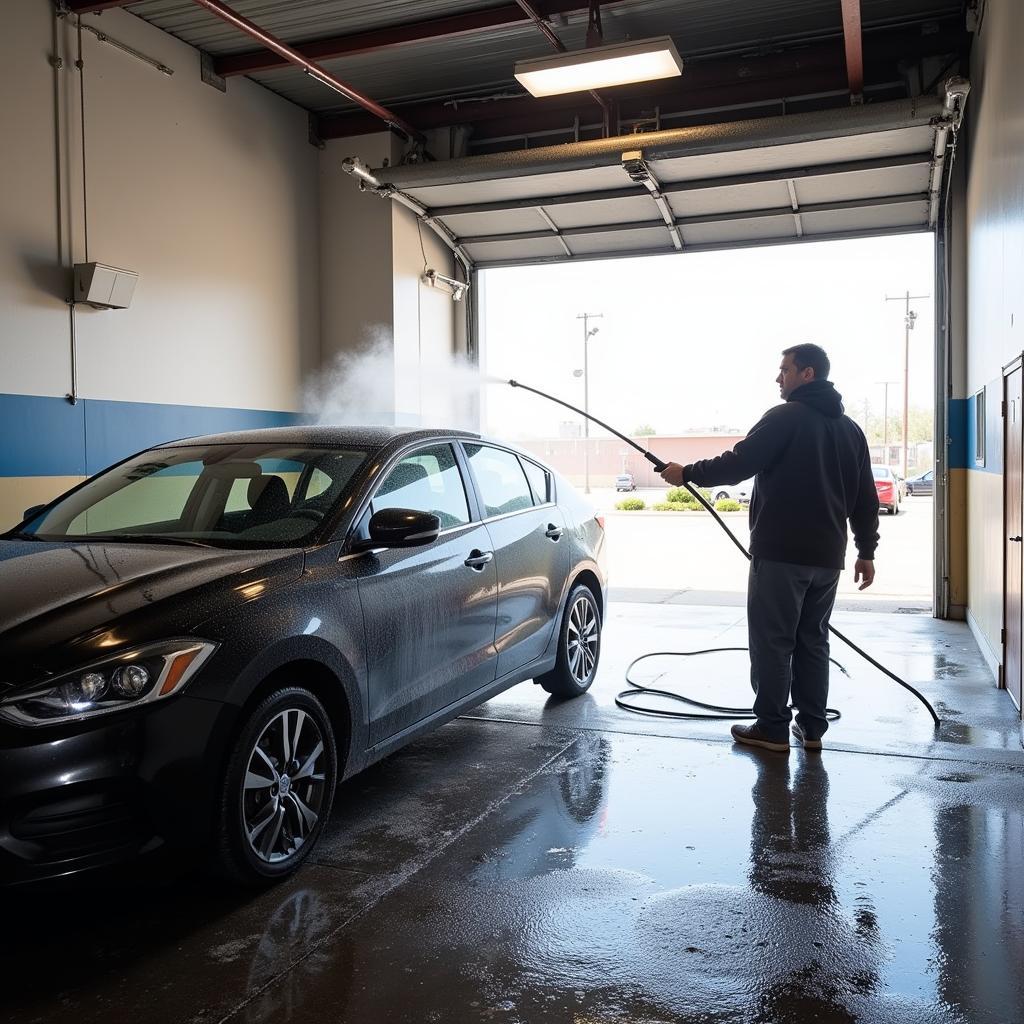 Detailing a car at a self-service car wash