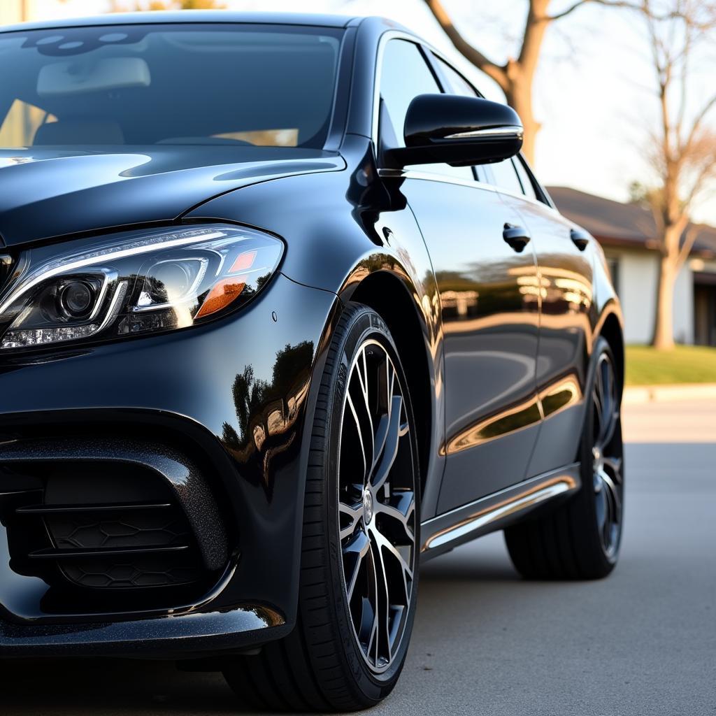 A gleaming black car after being treated with exterior detailer spray