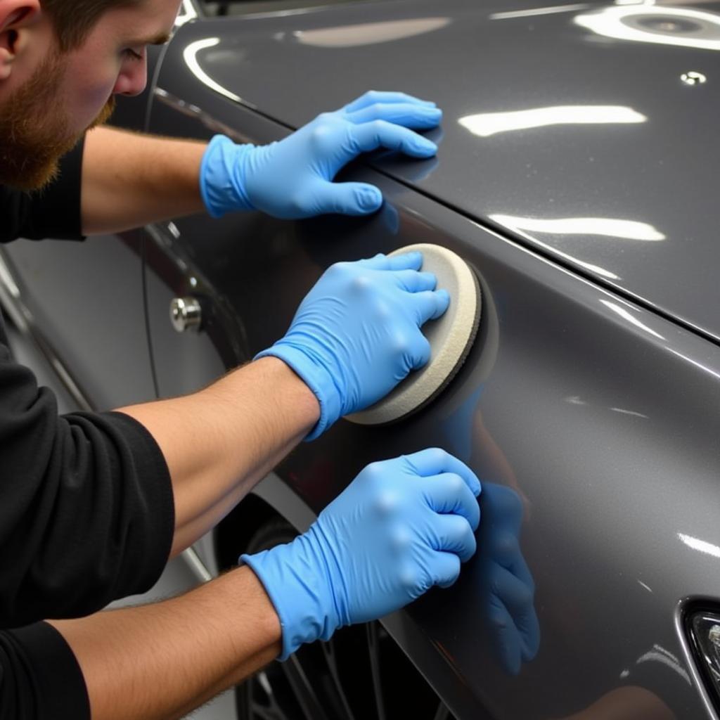 Applying ceramic coating to a car at a Southampton detail center