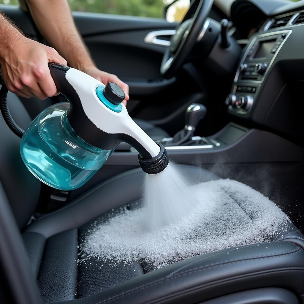 Steam cleaning a car's interior