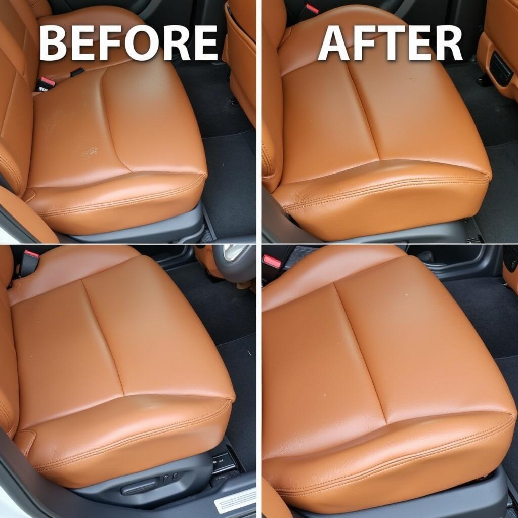 Before & After Tan Leather Seat Cleaning