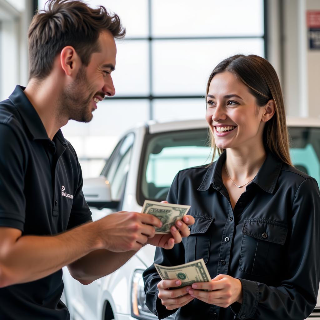 Customer Tipping a Mobile Car Detailer