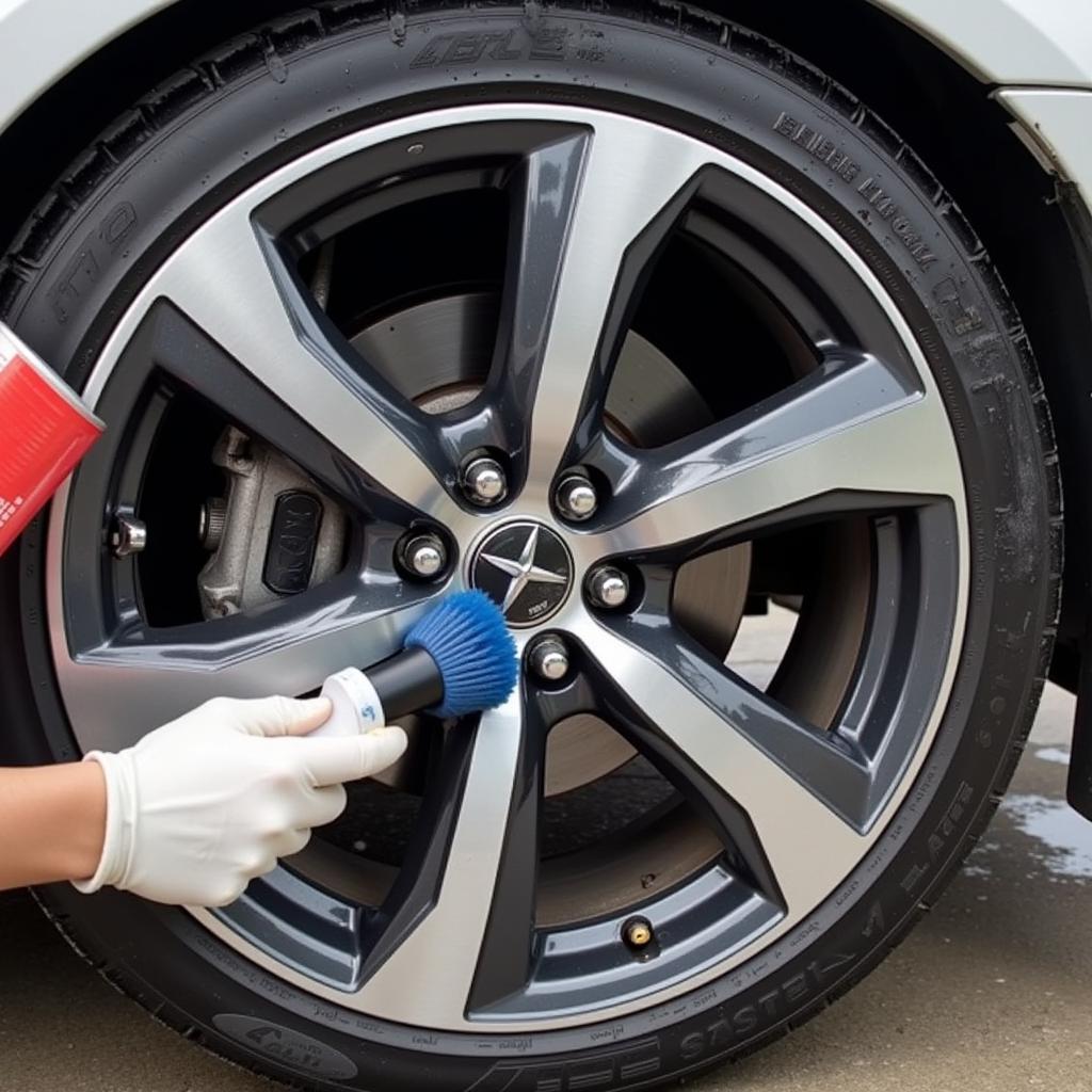 Cleaning Tires with Dedicated Brush and Cleaner