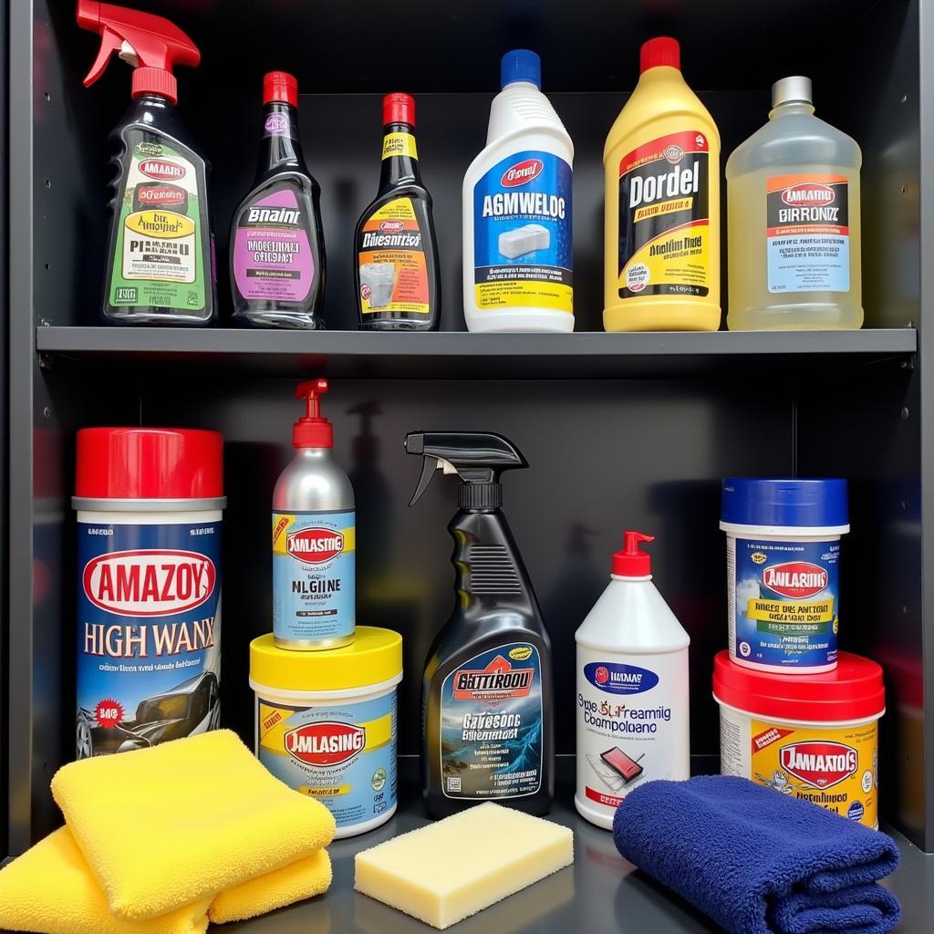 Variety of Car Detailing Products Displayed on a Shelf