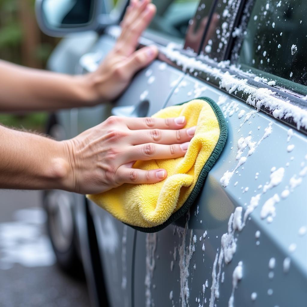 Washing a Car with a Microfiber Wash Mitt