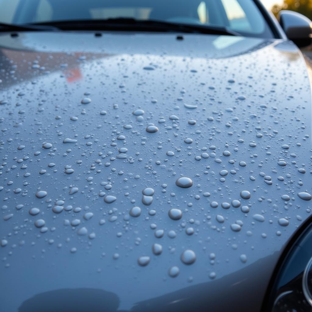 Water Beading on Waxed Car