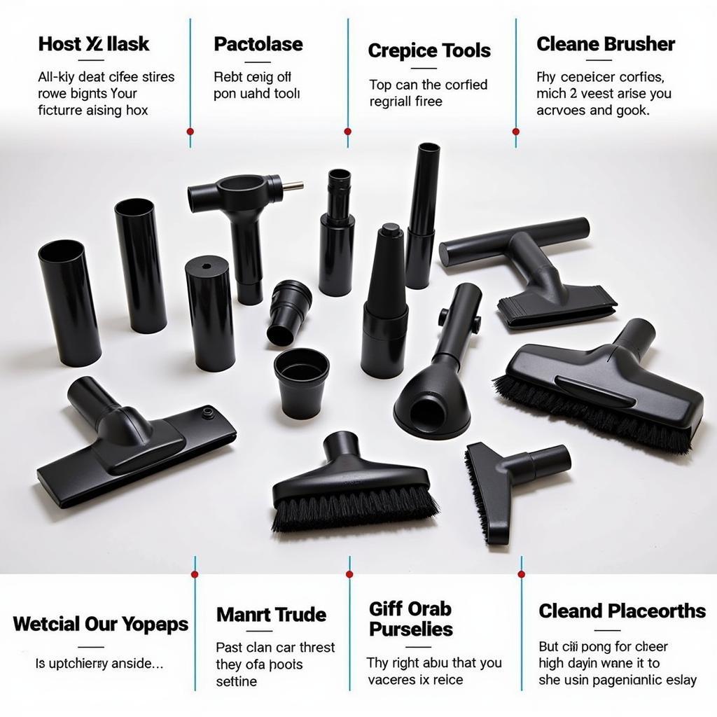 Various wet and dry vacuum attachments for car detailing