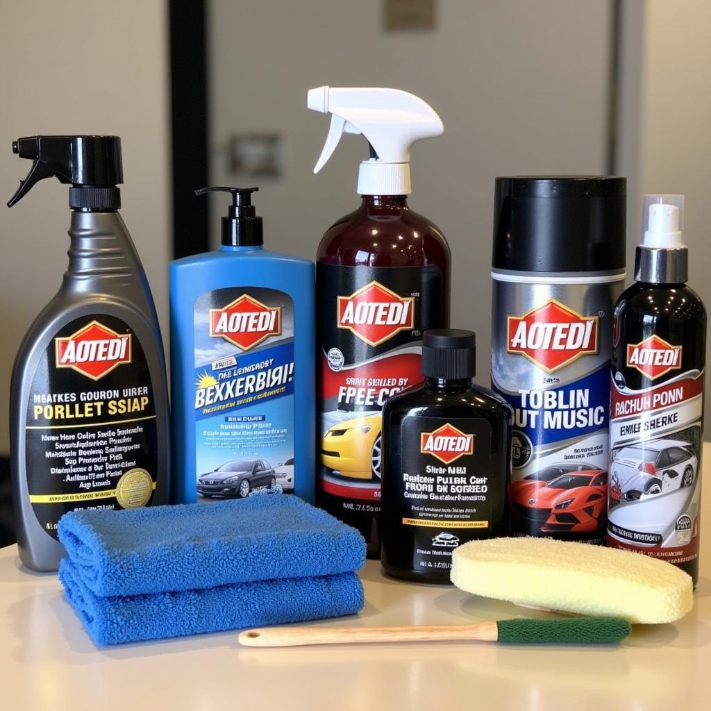 Car detailing products arranged on a table