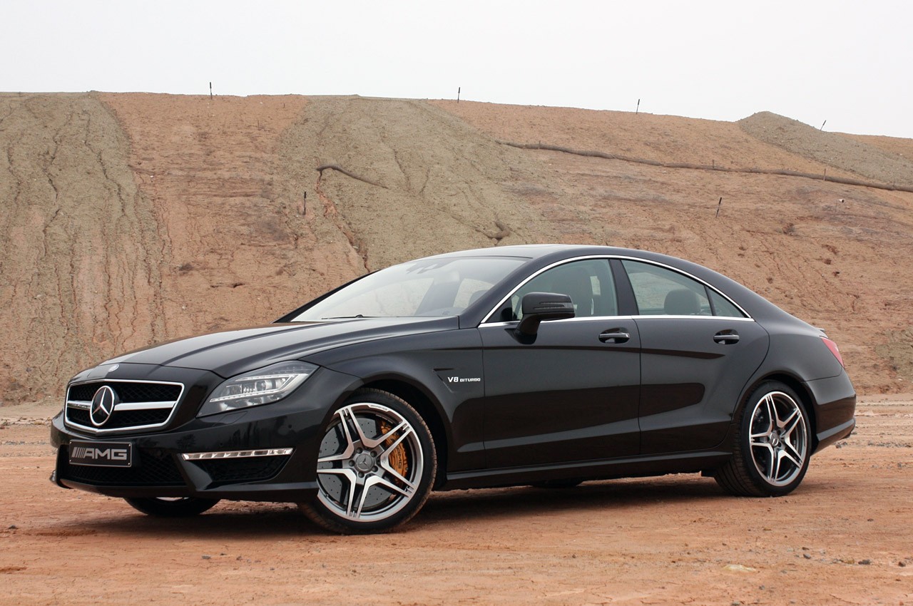 Front view of a 2012 Mercedes CLS 63 AMG showcasing its aggressive front grille and headlights