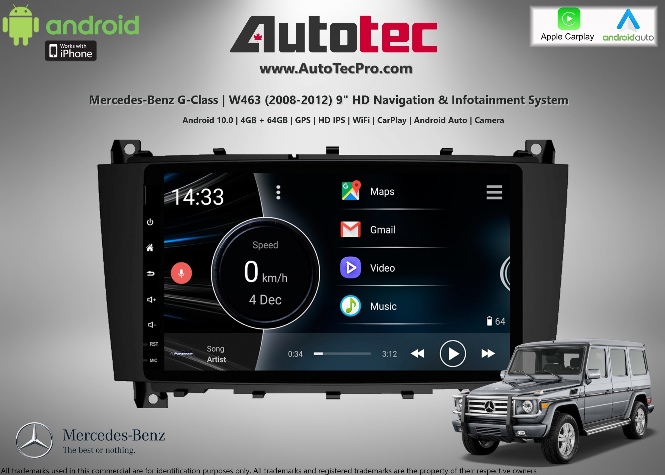 2012 Mercedes Benz G Wagon Android Navigation System Main Unit Front View