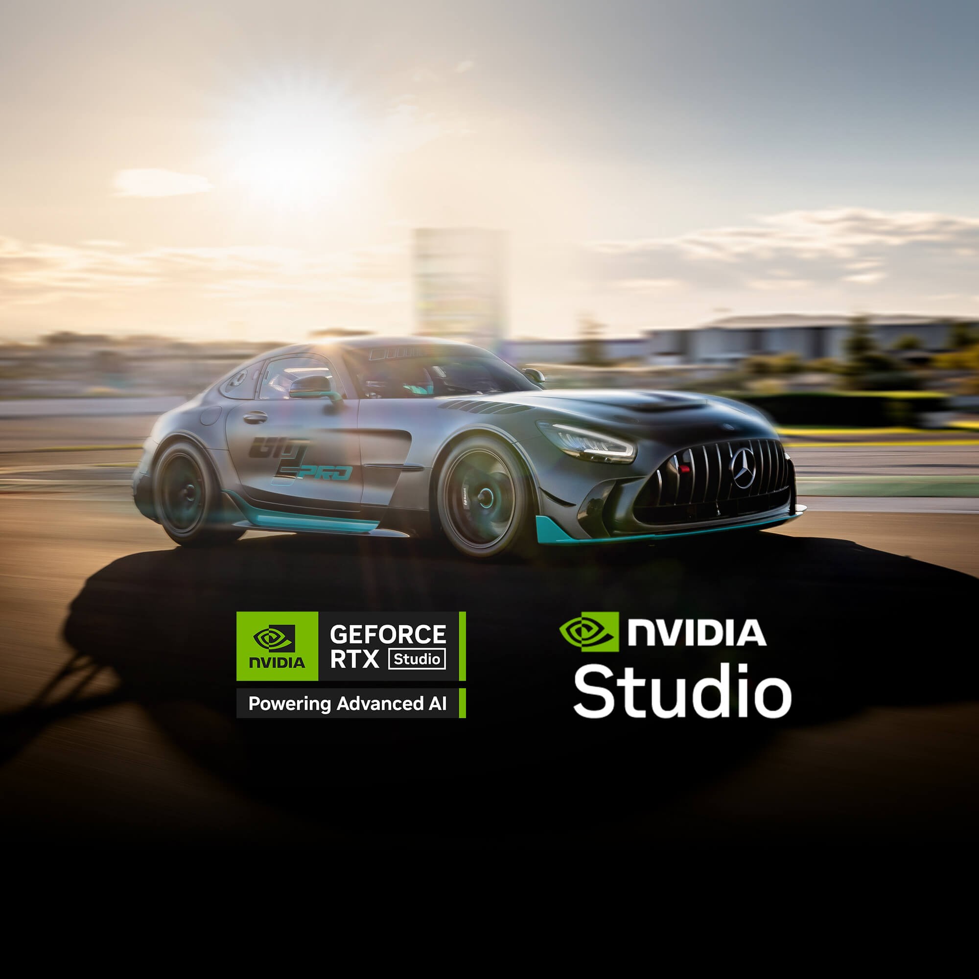 NVIDIA Studio badge highlighting creative applications and RTX GPU capabilities within the MSI Mercedes Laptop