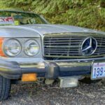 1975 Mercedes-Benz 450 SL front view showcasing its iconic star emblem and chrome bumper