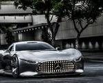 Mercedes-AMG Vision Gran Turismo iconic gullwing doors and sleek silver exterior