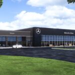 Exterior of the new Mercedes-Benz of Atlanta South service center showcasing modern architecture and customer-focused design.