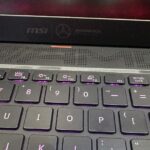 Close-up of MSI Stealth 18 Mercedes-AMG Motorsport keyboard at Computex