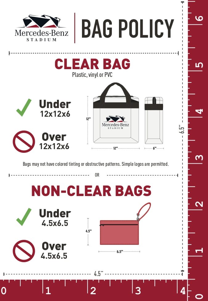 MBS Bag Policy graphic (Clear Bag Dimensions)