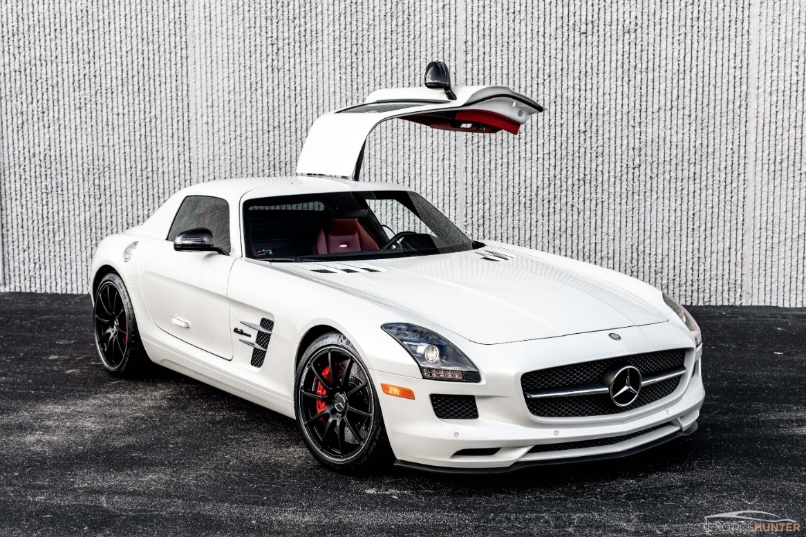 Mercedes Benz SLS AMG front view on a road