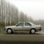 Mercedes-Benz W201 models in black and silver, showcasing their classic sedan design.