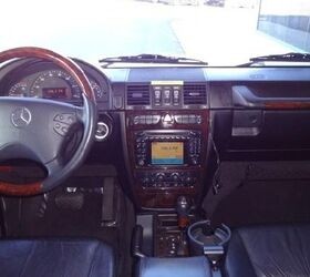 Front view of a 2002 Mercedes-Benz G500, showcasing its boxy design and iconic grille.