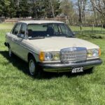 Mercedes Benz 240D Light Ivory paint and Palomino MB-Tex interior, a classic combination for sale consideration.