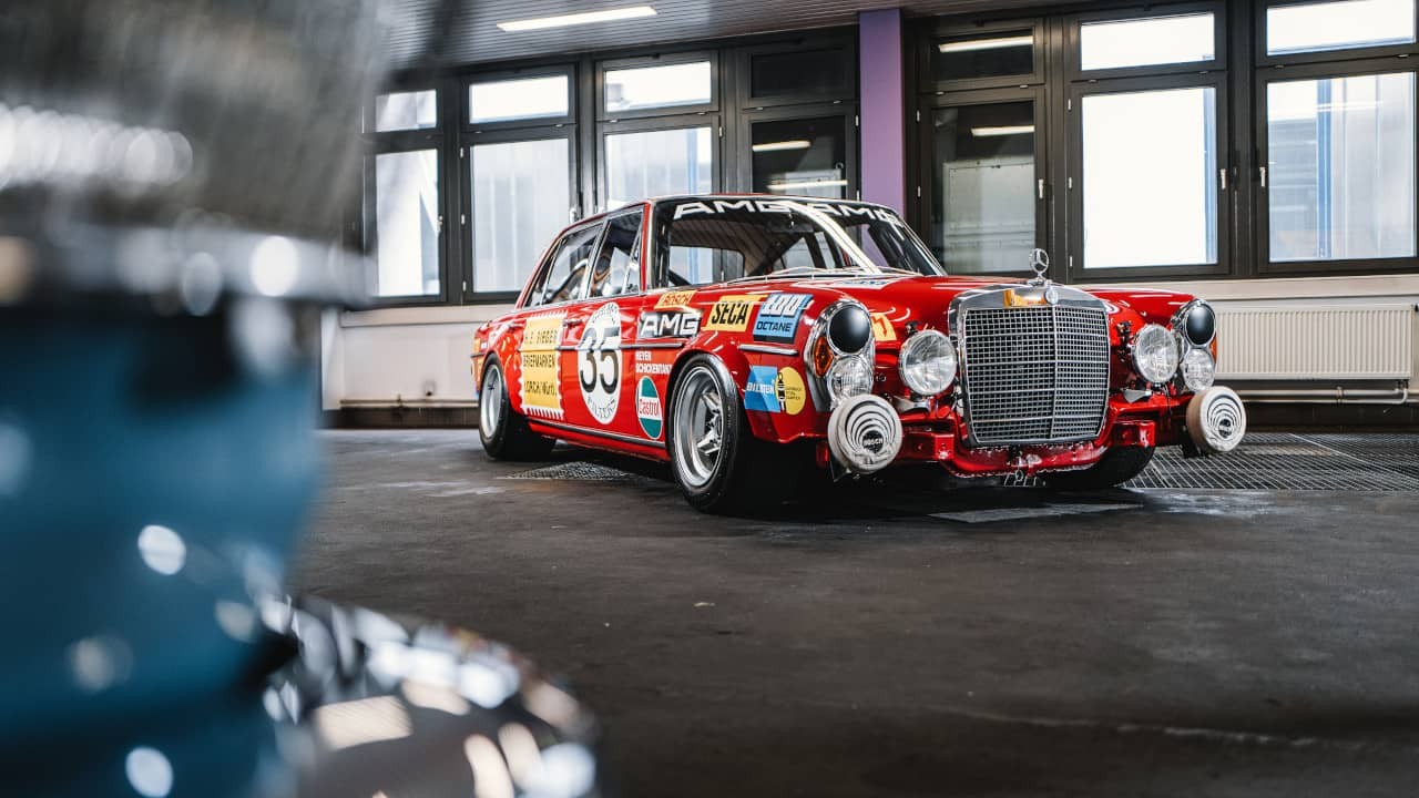 Classic Mercedes-AMG 300 SEL, showcasing the heritage of AMG performance.