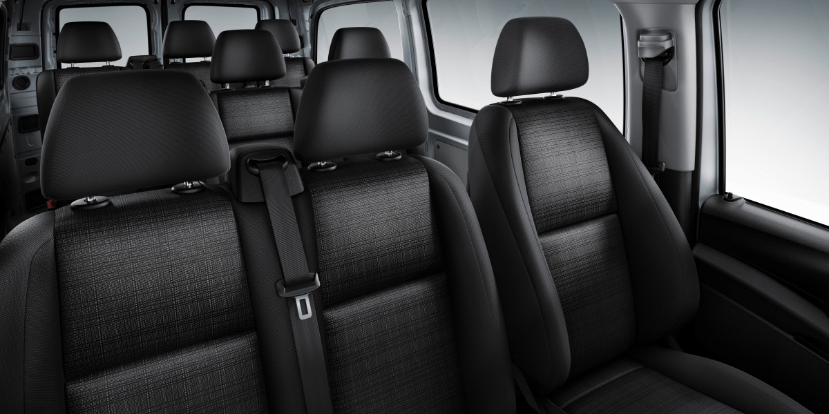 Mercedes Vito Tourer 9-seater interior, showcasing spacious seating arrangement.