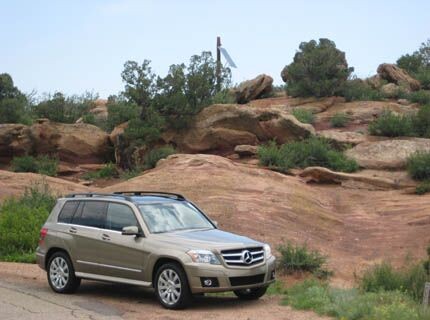 Side profile of a 2010 Mercedes-Benz GLK 350, showcasing its boxy design - ideal for detailing and paint correction to restore shine.