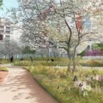 Rendering of planned public open space in the N. Glebe Rd mixed-use development, Arlington VA