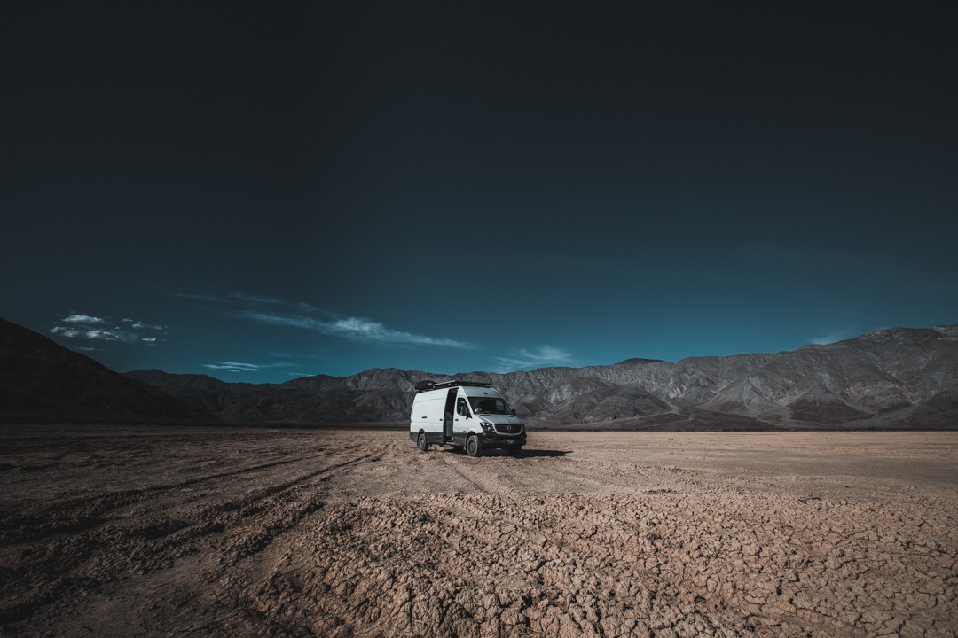 Van parked in a scenic landscape